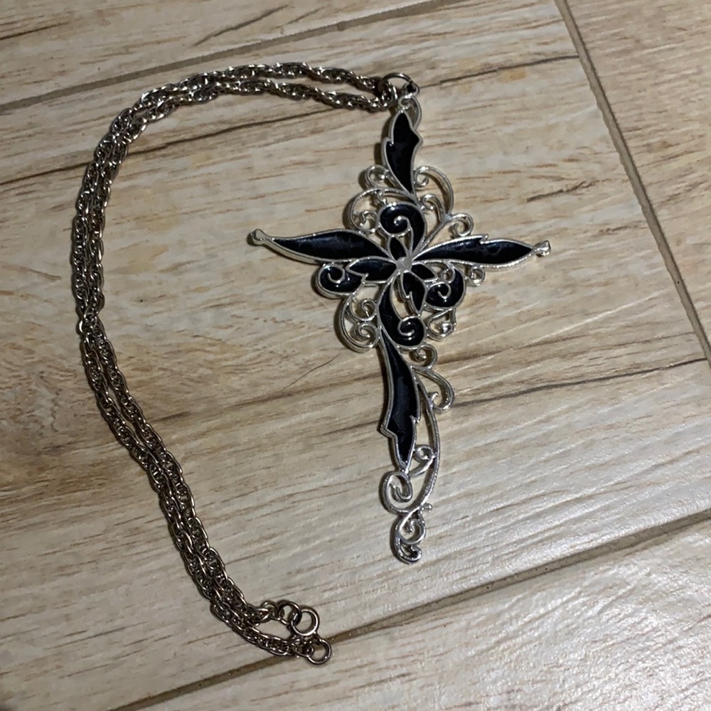 Large Black and Silver Flower Cross